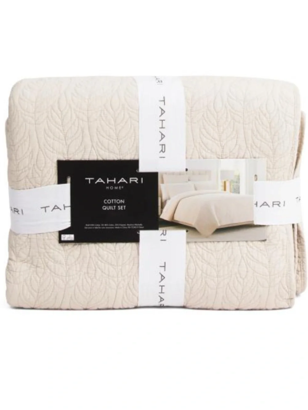 Tahari Neutral Cream Quilted Cotton Quilt Set